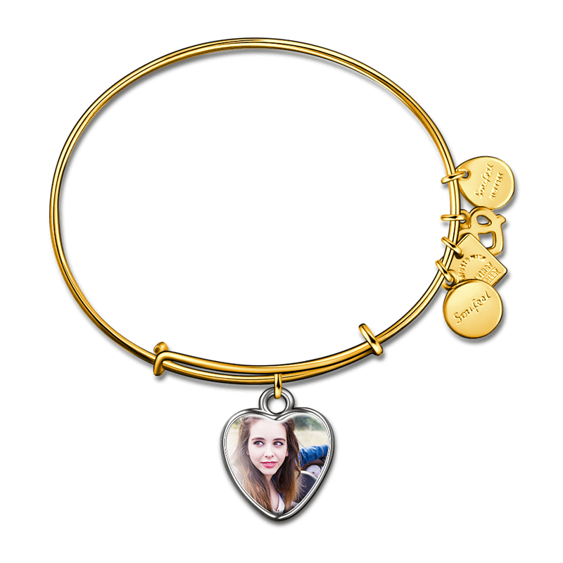 Complete Heart Photo Charm Bangle 14kGold Plated Special Alloy