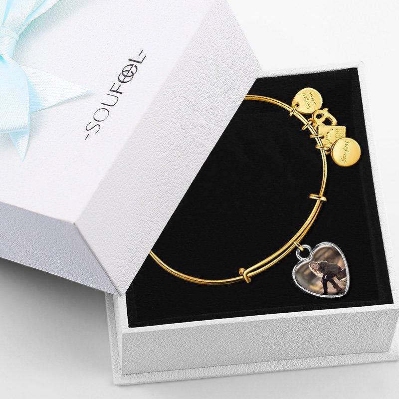 Complete Heart Photo Charm Bangle 14kGold Plated Special Alloy