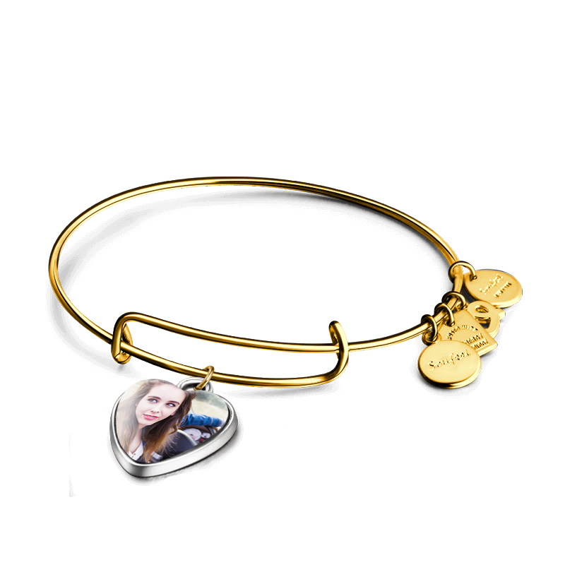 Complete Heart Photo Charm Bangle 14kGold Plated Special Alloy