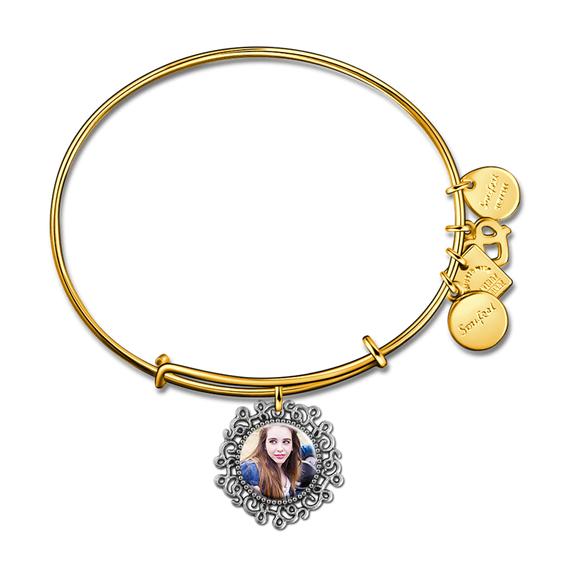 Complete Round Photo Charm Bangle 14kGold Plated Special Alloy
