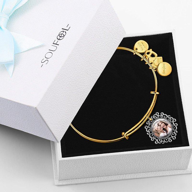 Complete Round Photo Charm Bangle 14kGold Plated Special Alloy