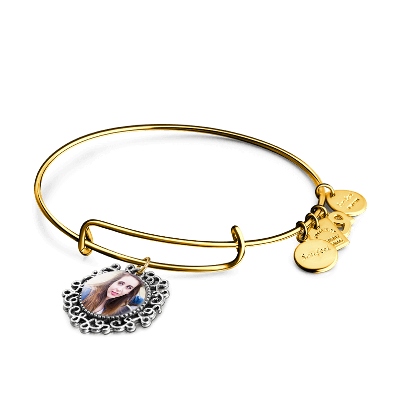 Complete Round Photo Charm Bangle 14kGold Plated Special Alloy