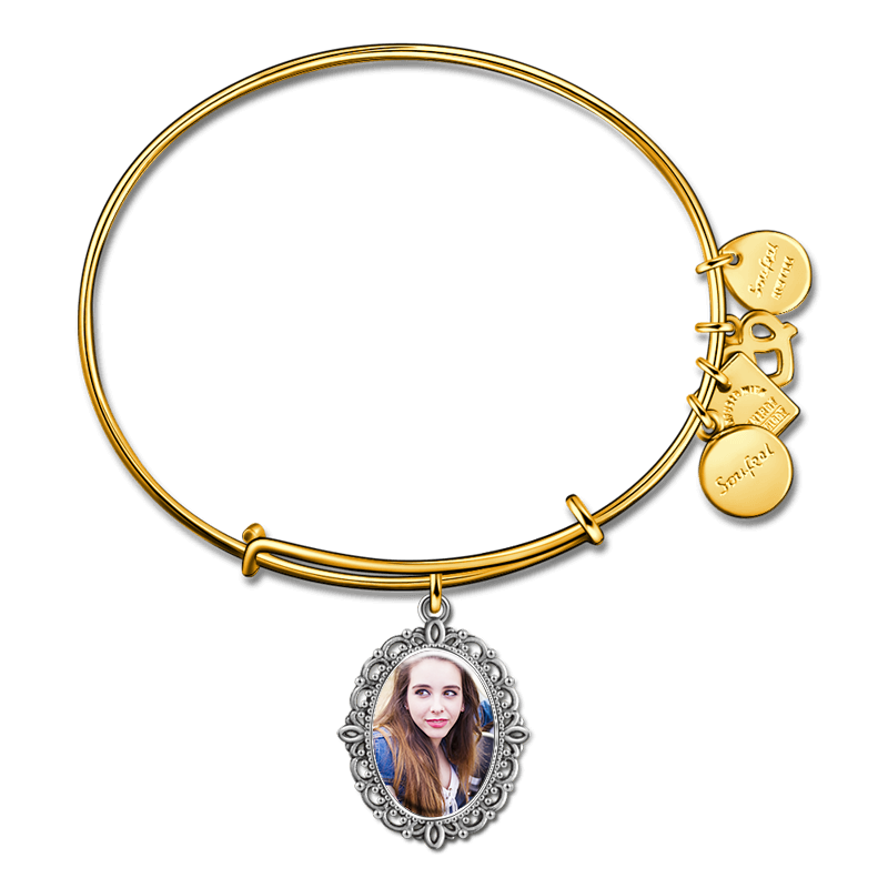Complete Oval Photo Charm Bangle 14kGold Plated Special Alloy