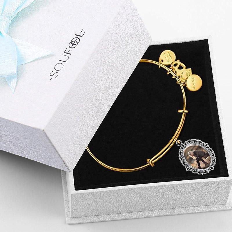 Complete Oval Photo Charm Bangle 14kGold Plated Special Alloy