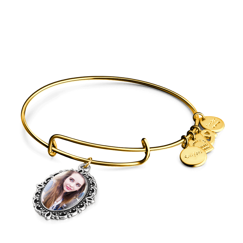 Complete Oval Photo Charm Bangle 14kGold Plated Special Alloy