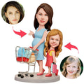 Pregnant Mom Taking Daughter Shopping Custom Bobblehead With Engraved Text