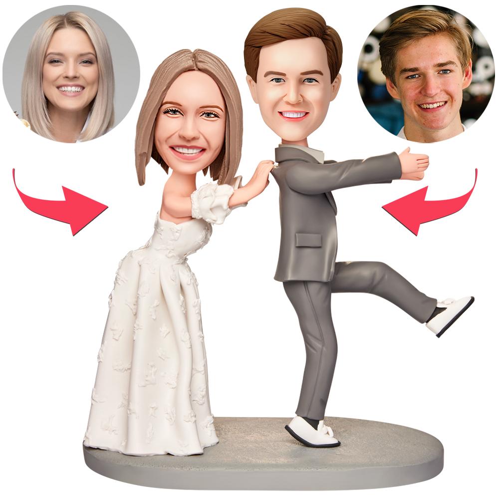 Wedding Gift Bridegroom Don't Run Custom Bobblehead with Engraved Text