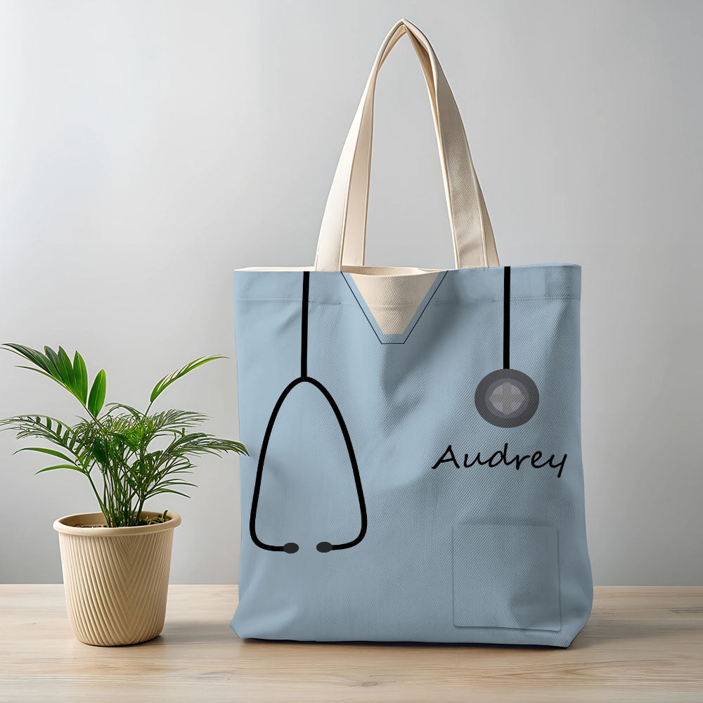 Personalized Name Nurse Medical Scrubs Teal Tote Bag
