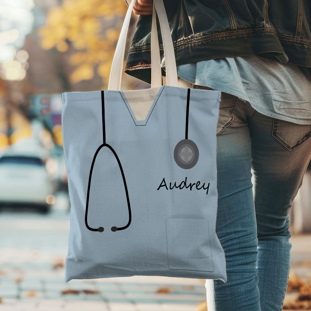 Personalized Name Nurse Medical Scrubs Teal Tote Bag