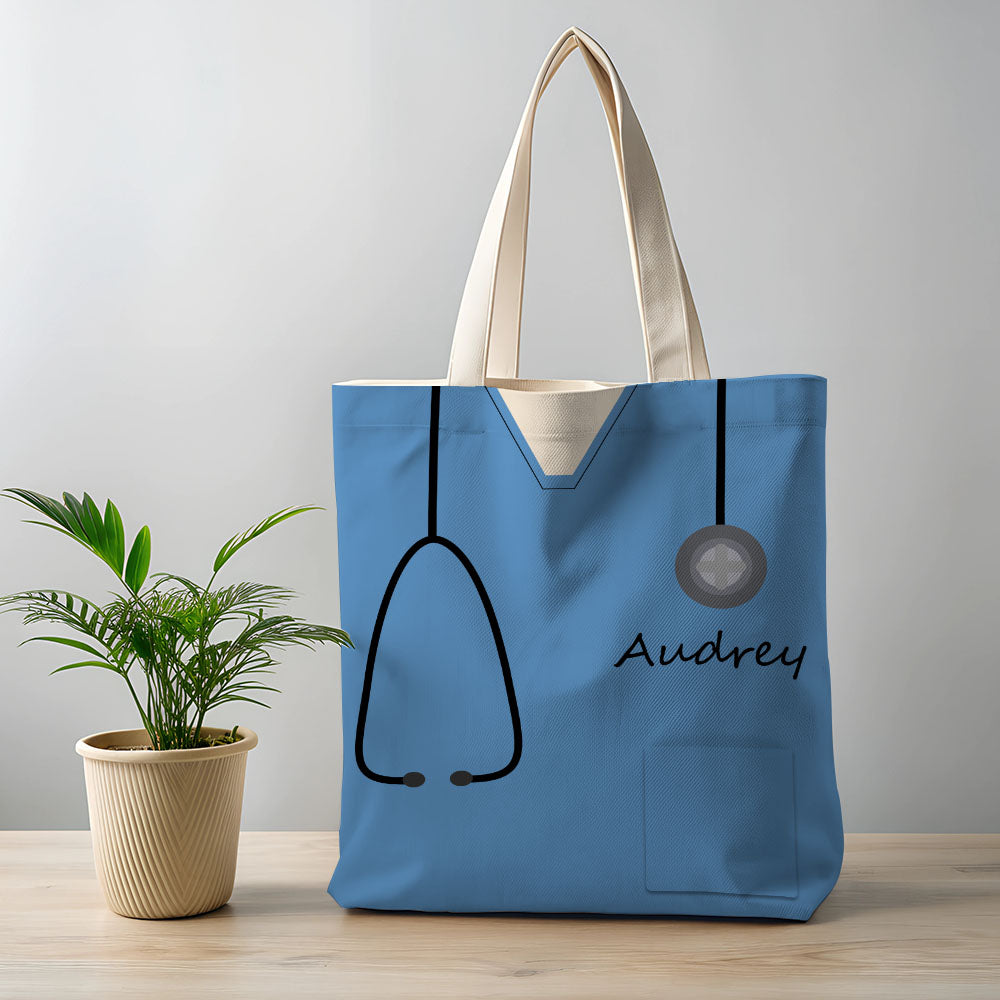 Personalized Name Nurse Medical Scrubs Teal Tote Bag