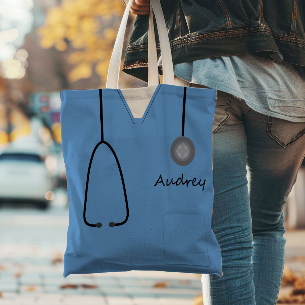 Personalized Name Nurse Medical Scrubs Teal Tote Bag