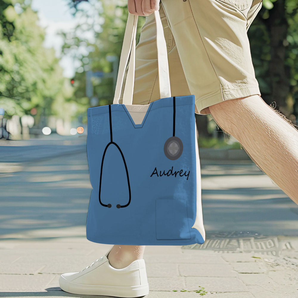 Personalized Name Nurse Medical Scrubs Teal Tote Bag