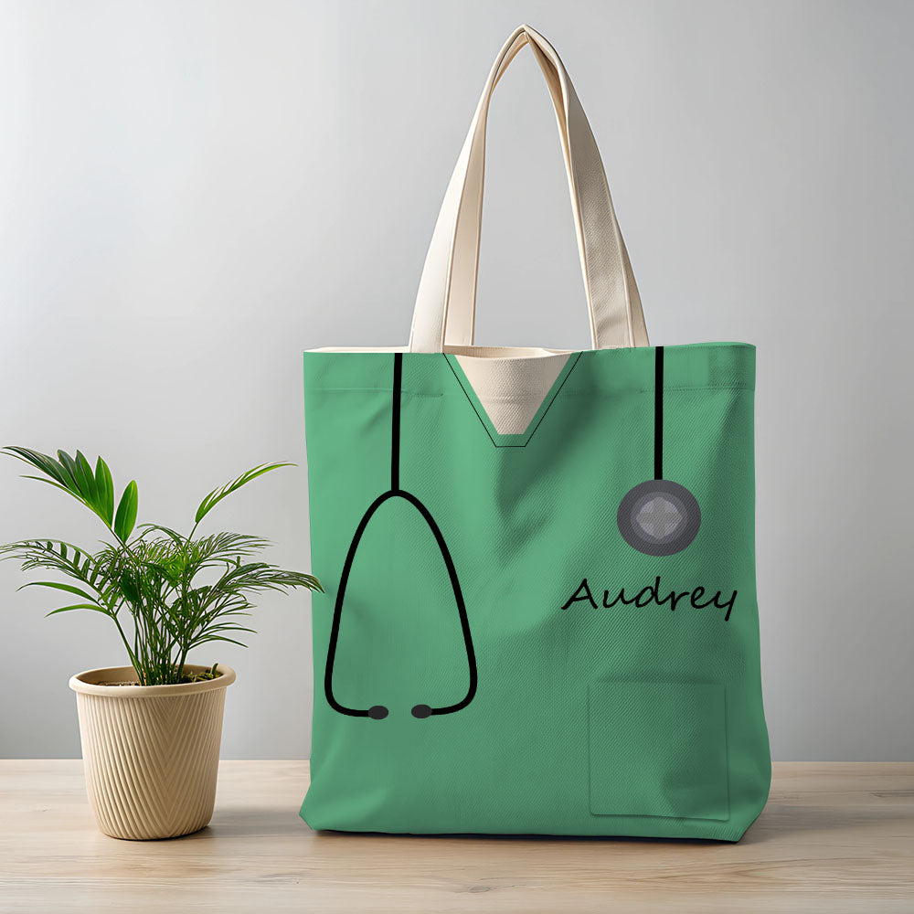 Personalized Name Nurse Medical Scrubs Teal Tote Bag