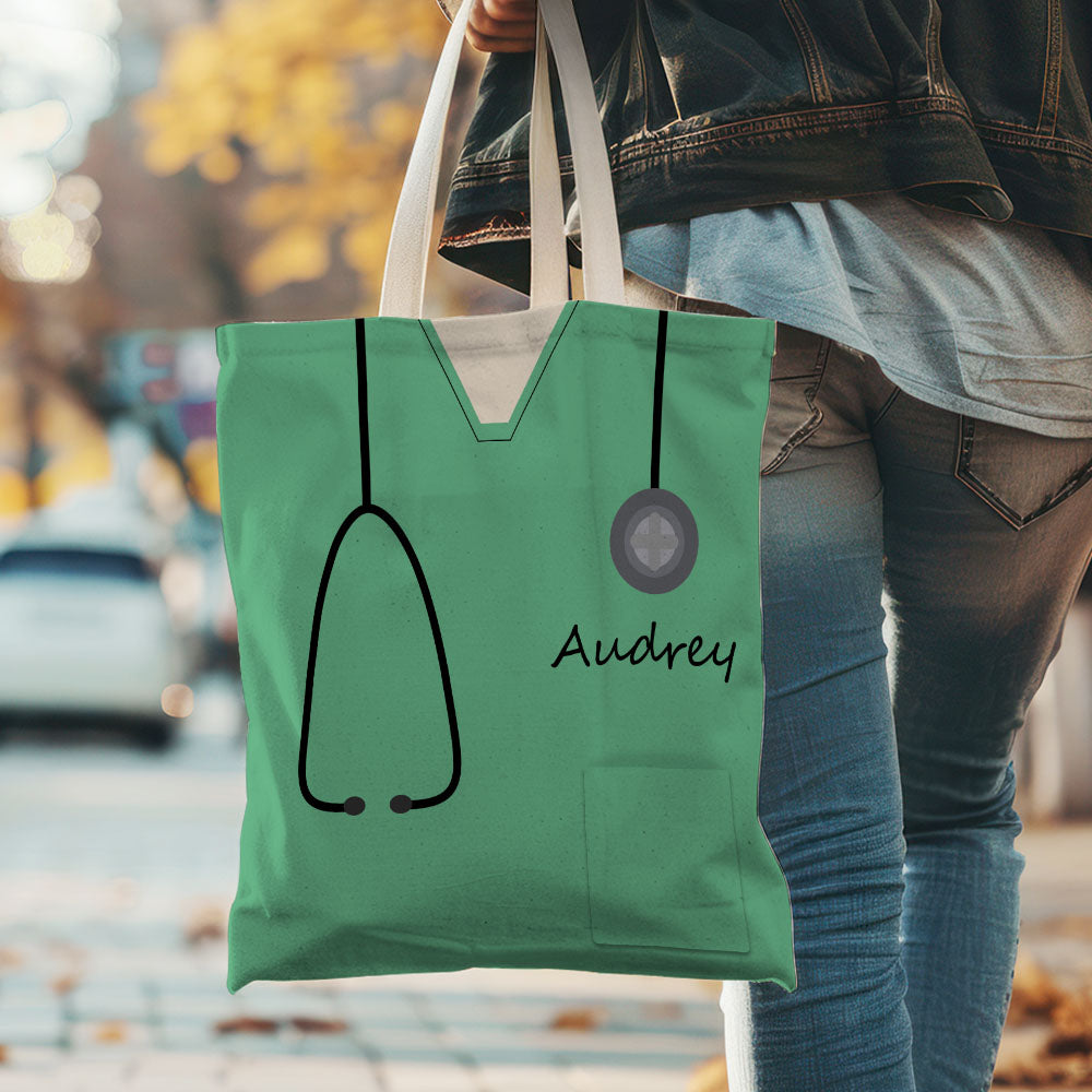 Personalized Name Nurse Medical Scrubs Teal Tote Bag