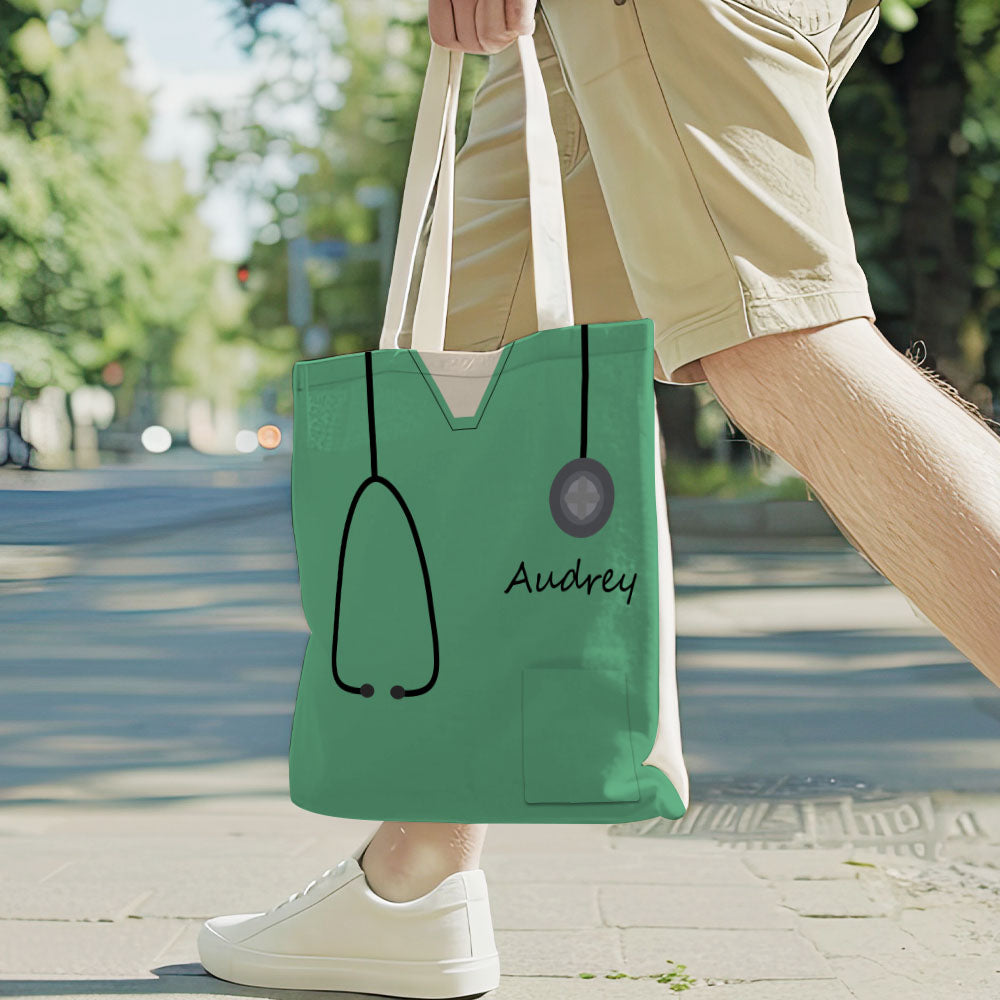 Personalized Name Nurse Medical Scrubs Teal Tote Bag