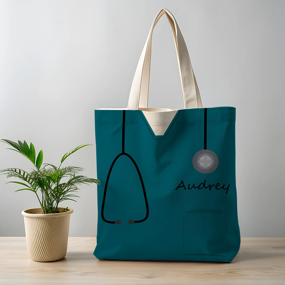 Personalized Name Nurse Medical Scrubs Teal Tote Bag