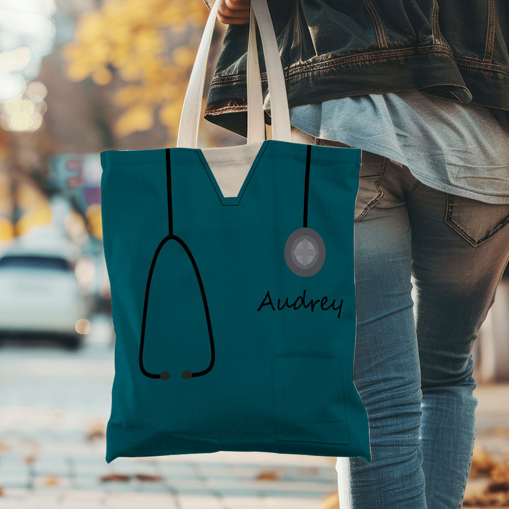 Personalized Name Nurse Medical Scrubs Teal Tote Bag