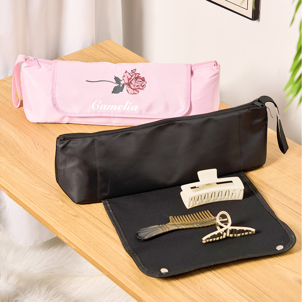 Personalized Birth Flower Heating Rod Storage Bag Waterproof Hairdressing Tool Kit Travel Accessories Gift for Her