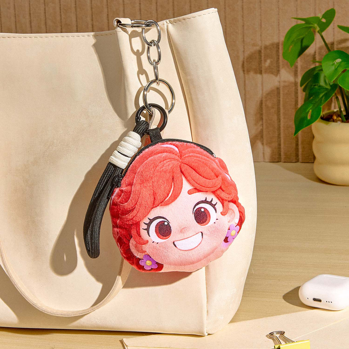Custom Emoji Earphone Bag - Turn Your Photo Into Emoji Personalized Emoji Small Earphone bag with Zipper and Lanyard Coin Purse