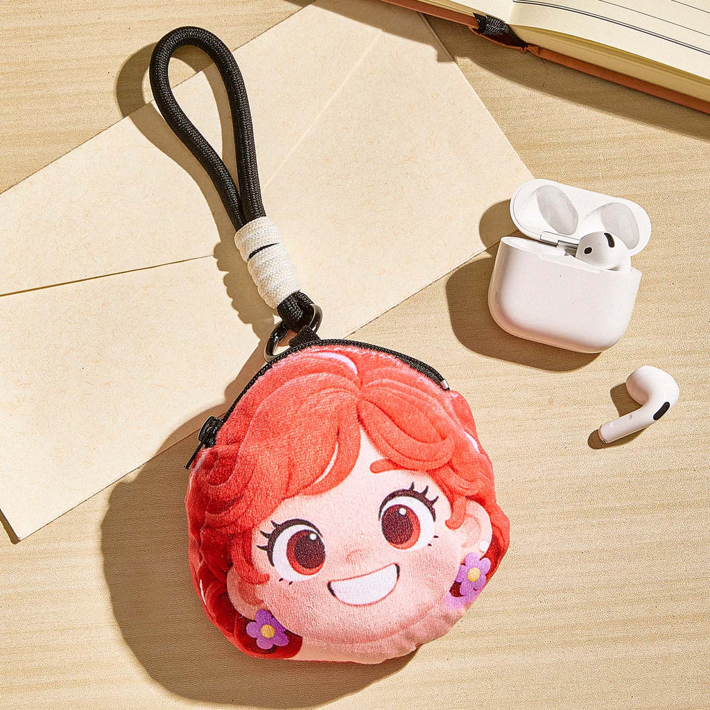 Custom Emoji Earphone Bag - Turn Your Photo Into Emoji Personalized Emoji Small Earphone bag with Zipper and Lanyard Coin Purse
