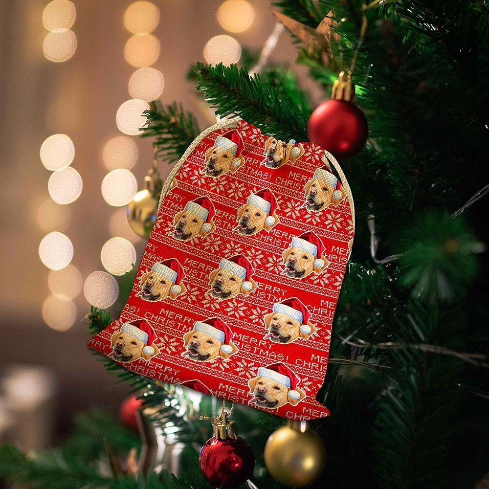 Custom Photo Face Drawstring Sack Wrapped Christmas Gifts for Pet Dog