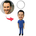 Male Medical Professional in Blue Scrubs Custom Bobblehead With Engraved Text Key Chain