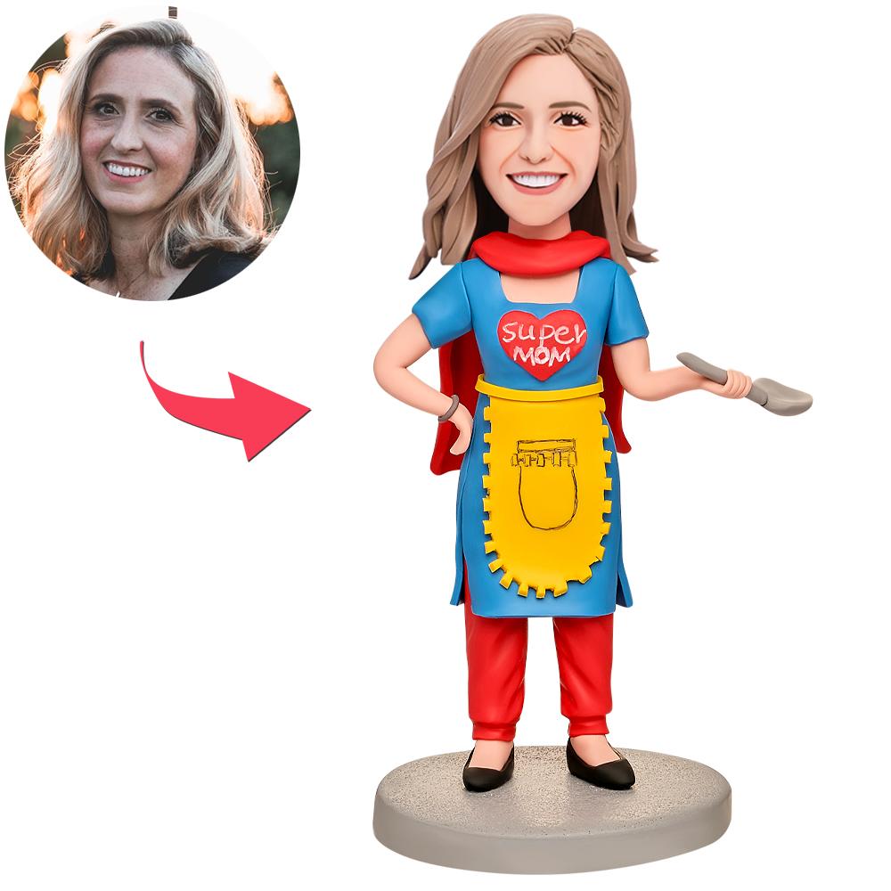 Mother's Day Gift Mother in Blue Dress Custom Bobblehead with Engraved Text