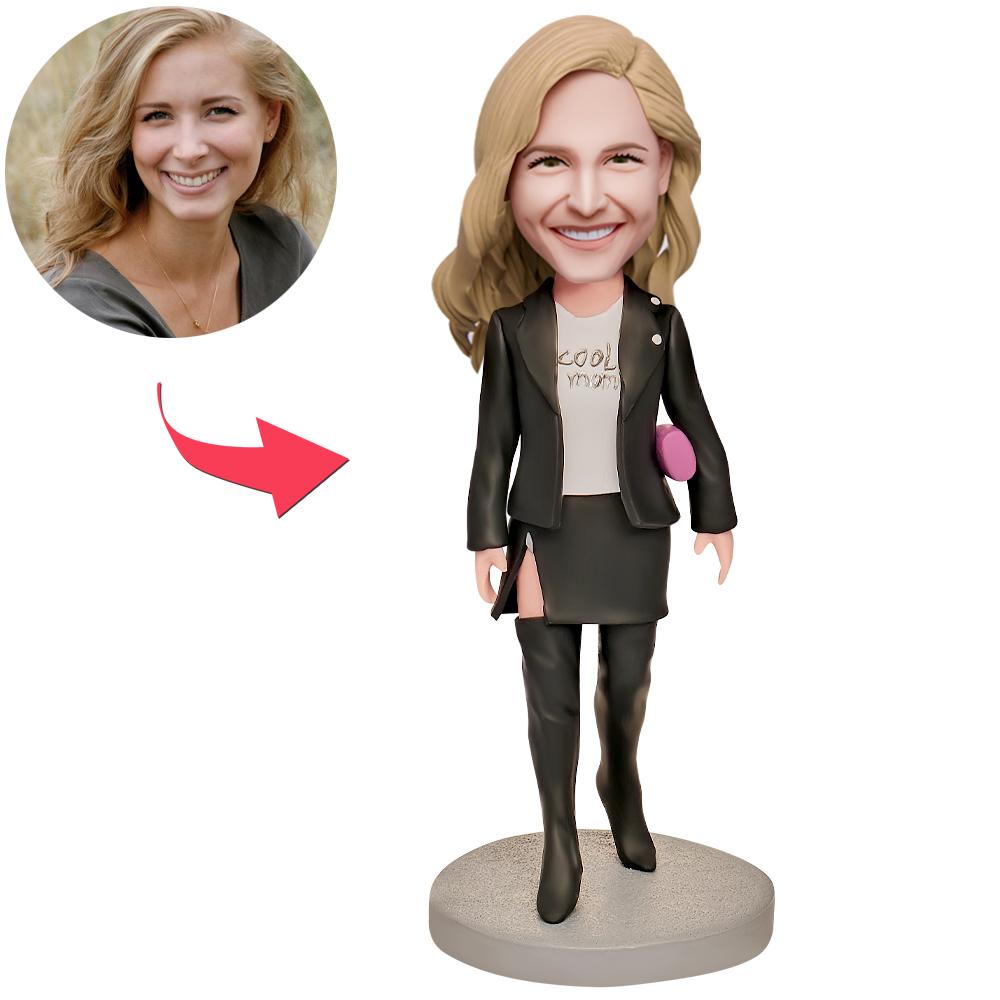 Mother's Day Gift Super Cool Mom in Black Suit Custom Bobblehead with Engraved Text