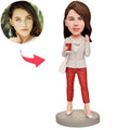 Mother's Day Gift Mom Holding Coffee Cup Custom Bobblehead with Engraved Text
