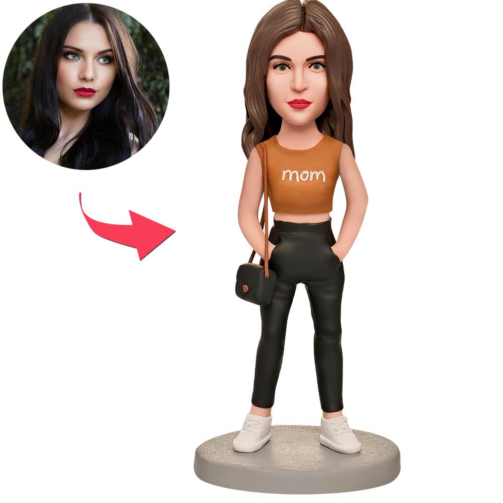 Mother's Day Gift Mom with Black Bag Custom Bobblehead with Engraved Text