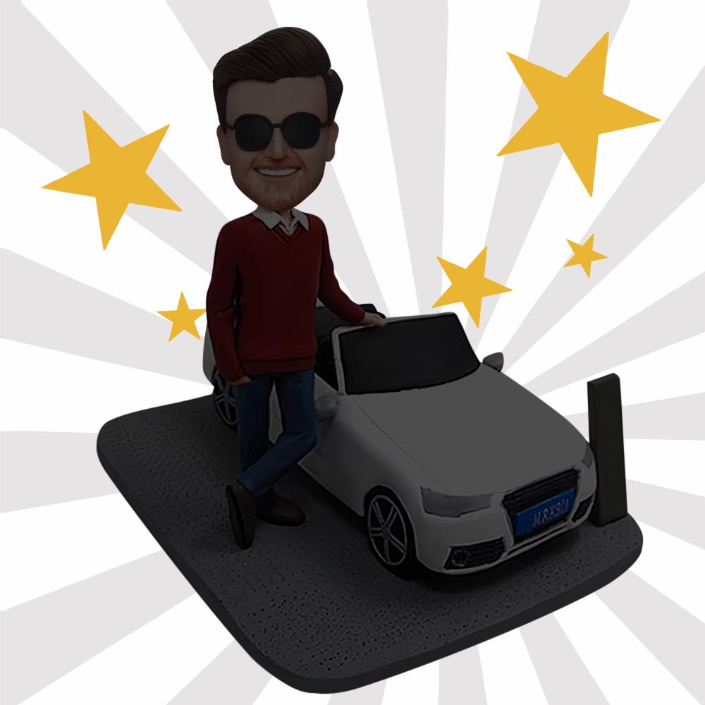 Custom Male Bobbleheads With His Sedan Personalized Car Bobbleheads Of Yourself