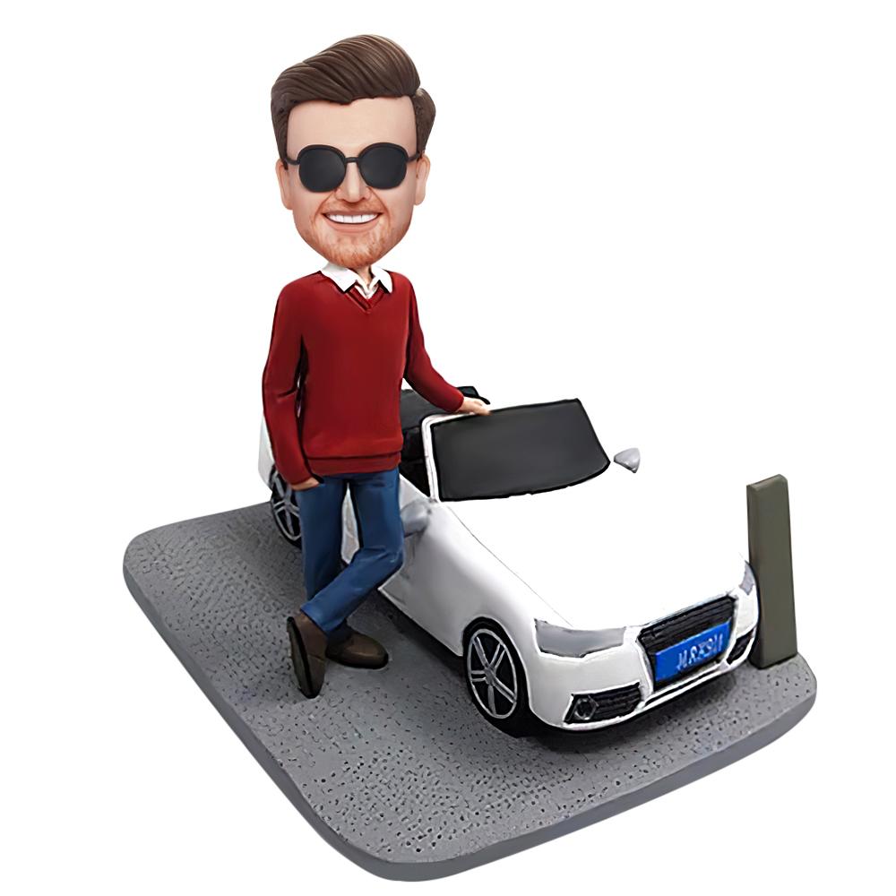 Custom Male Bobbleheads With His Sedan Personalized Car Bobbleheads Of Yourself