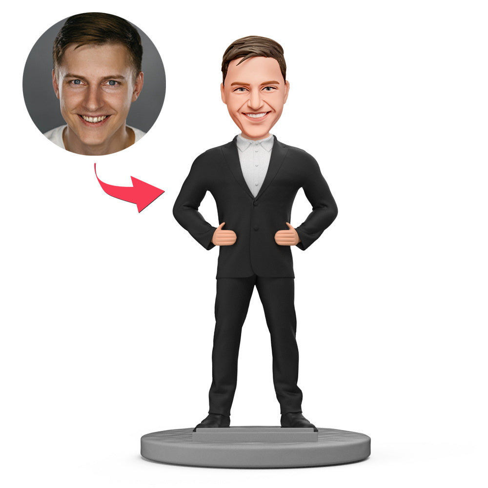 Business Man Suit Mobile Phone Holder Custom Bobblehead With Engraved Text