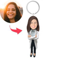 Female Doctor in Lab Coat with Stethoscope Custom Bobblehead With Engraved Text Key Chain