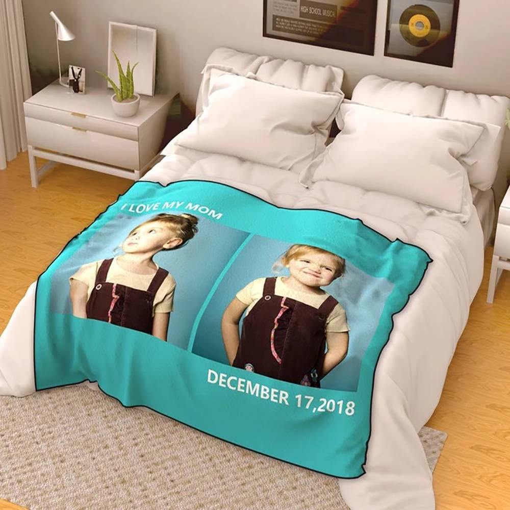 Custom Fleece 2 Photos Blanket with Engraving