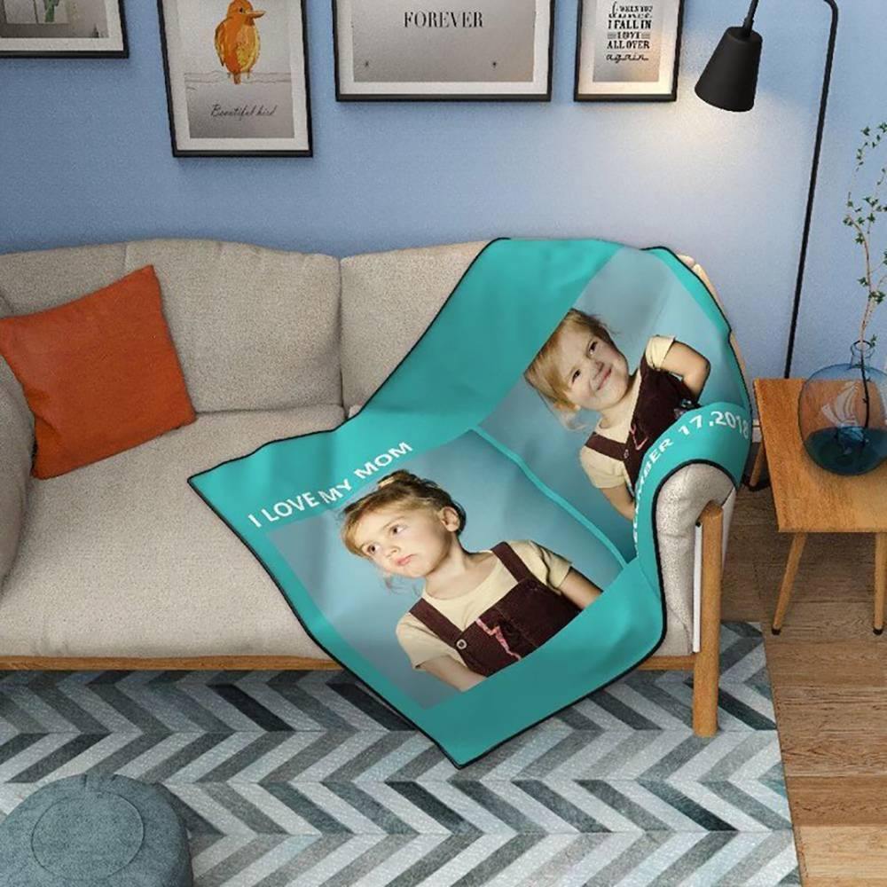 Custom Fleece 2 Photos Blanket with Engraving