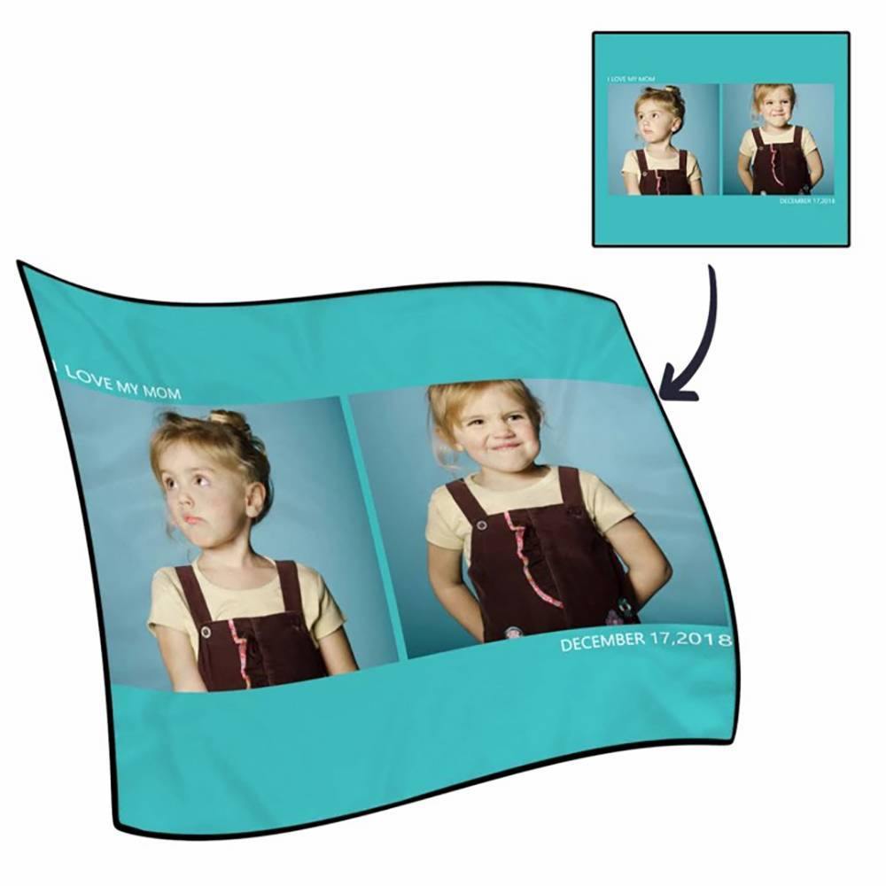 Custom Fleece 2 Photos Blanket with Engraving