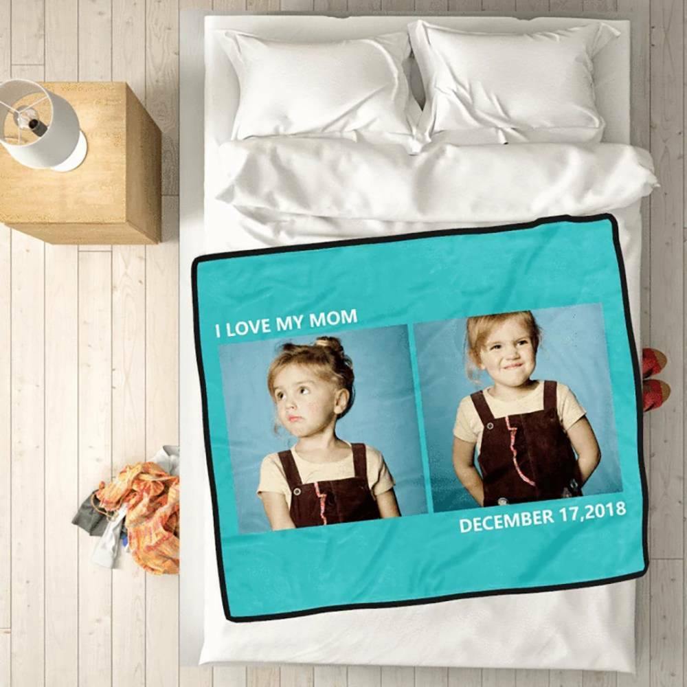 Custom Fleece 2 Photos Blanket with Engraving