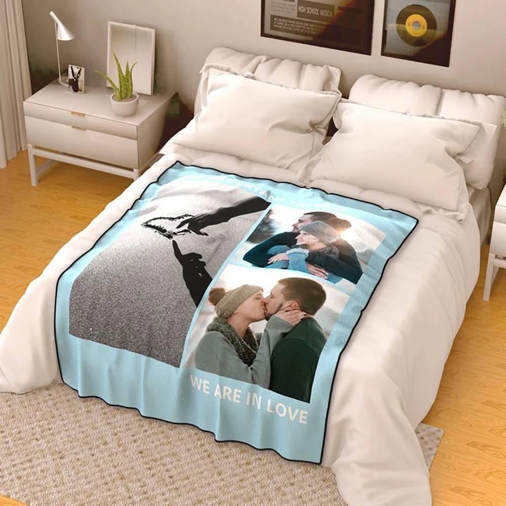 Custom Fleece 3 Photos Blanket with Engraving