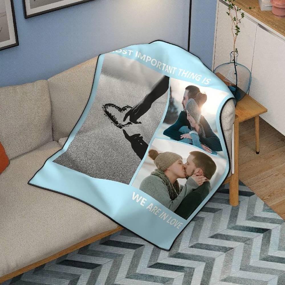 Custom Fleece 3 Photos Blanket with Engraving