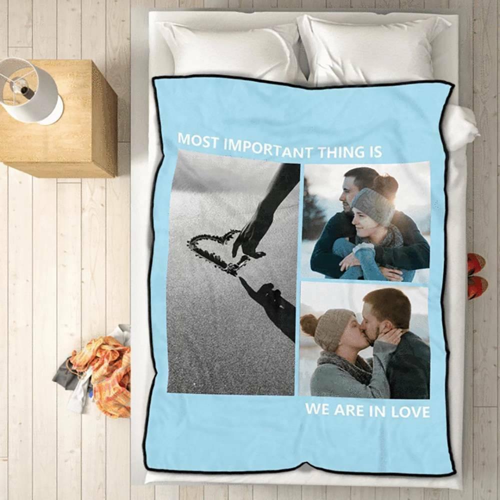 Custom Fleece 3 Photos Blanket with Engraving