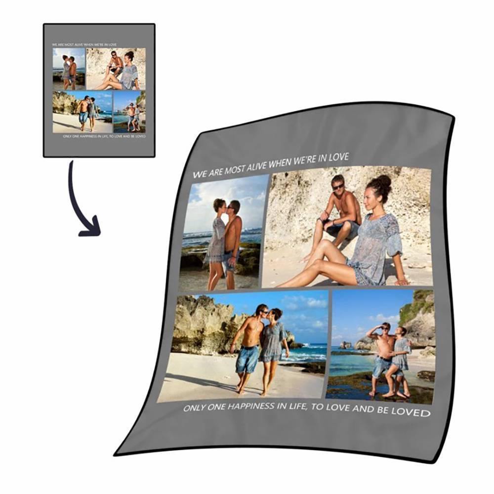 Custom Fleece 4 Photos Blanket with Engraving