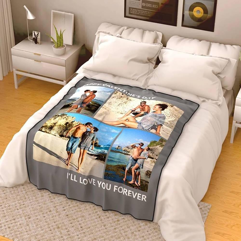 Custom Fleece 4 Photos Blanket with Engraving