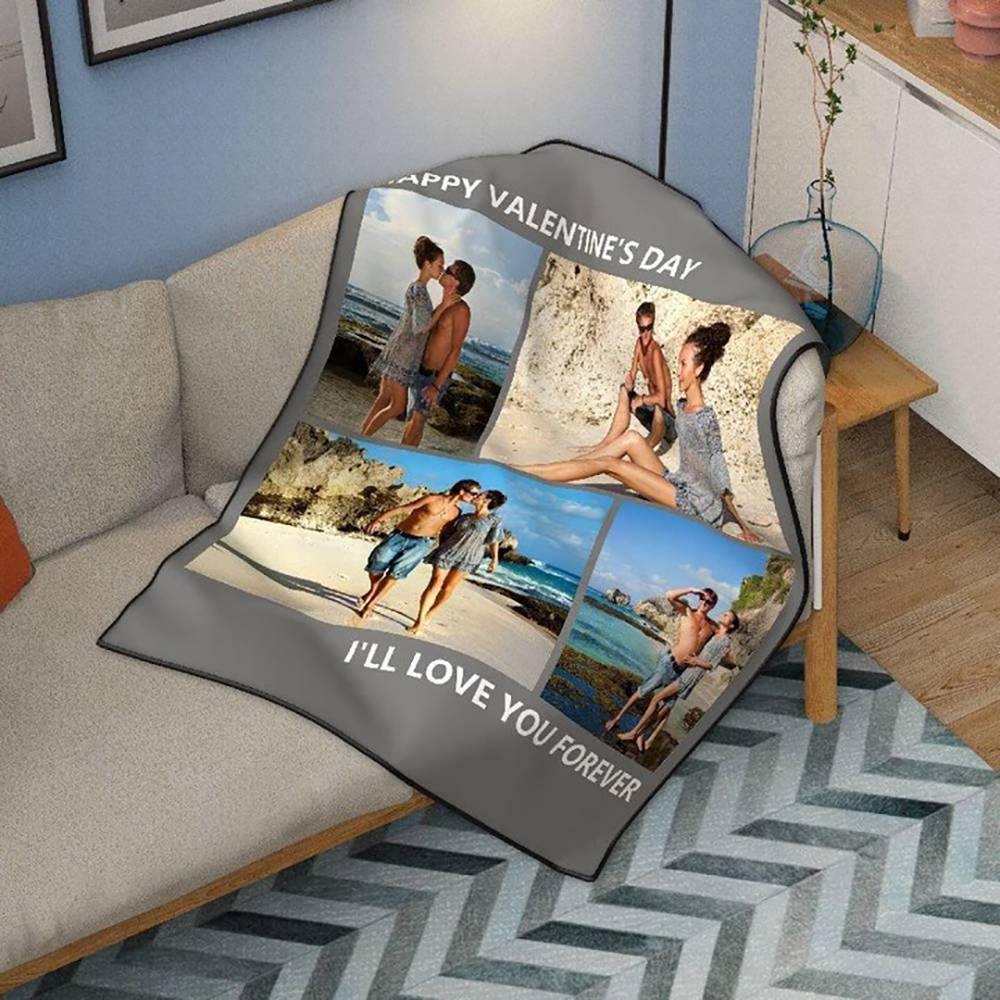 Custom Fleece 4 Photos Blanket with Engraving