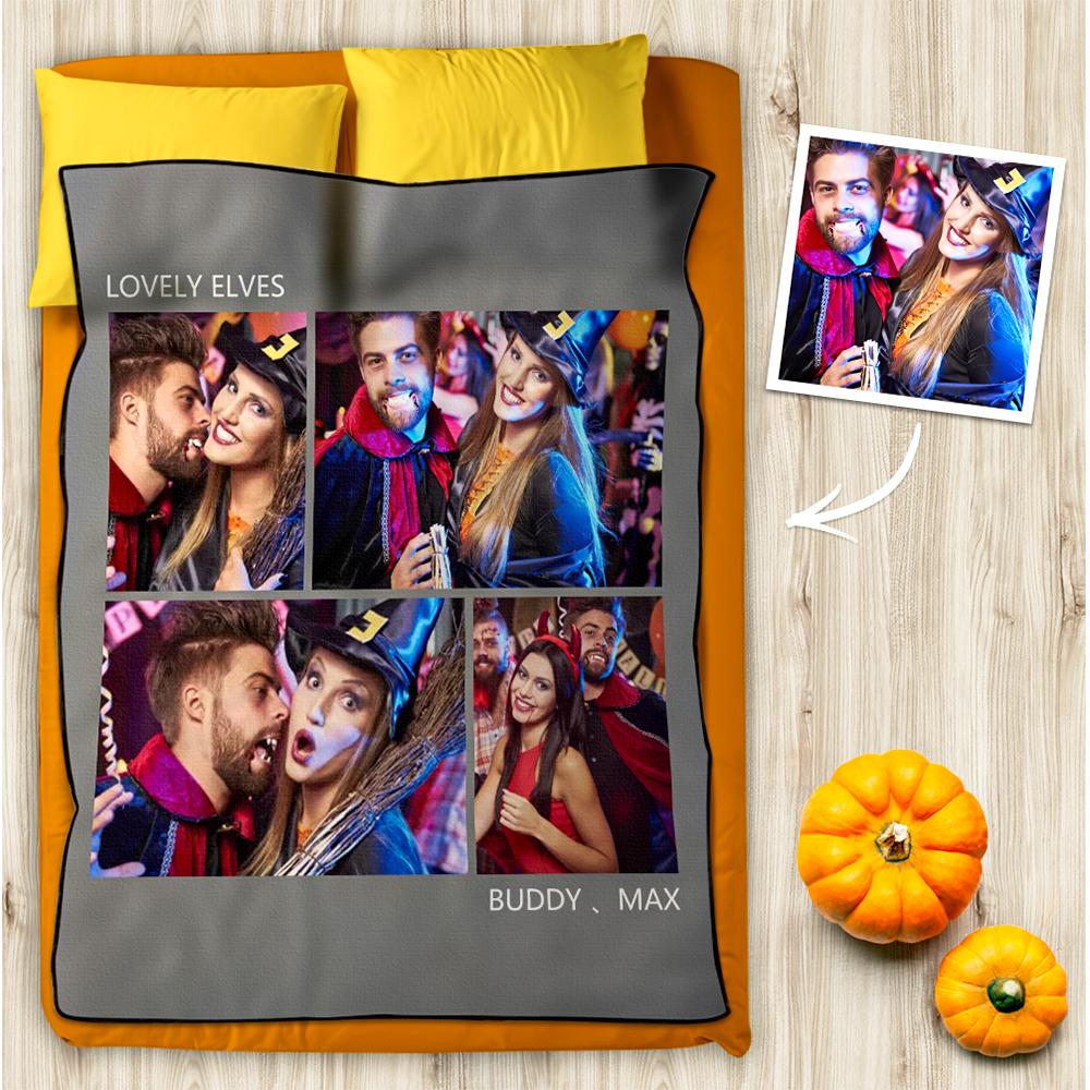 Custom Fleece 4 Photos Blanket with Engraving