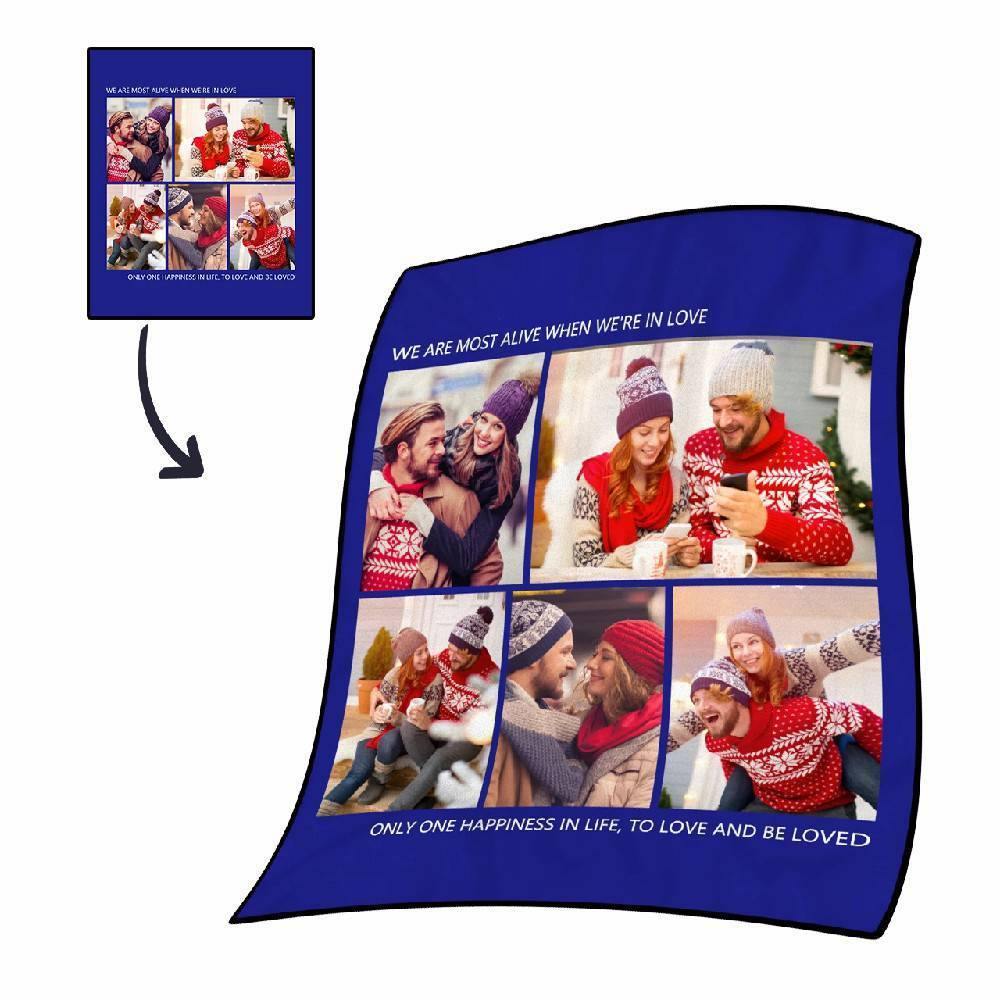 Custom Fleece 5 Photos Blanket with Engraving