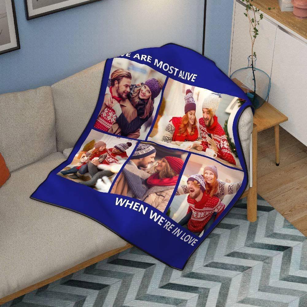 Custom Fleece 5 Photos Blanket with Engraving