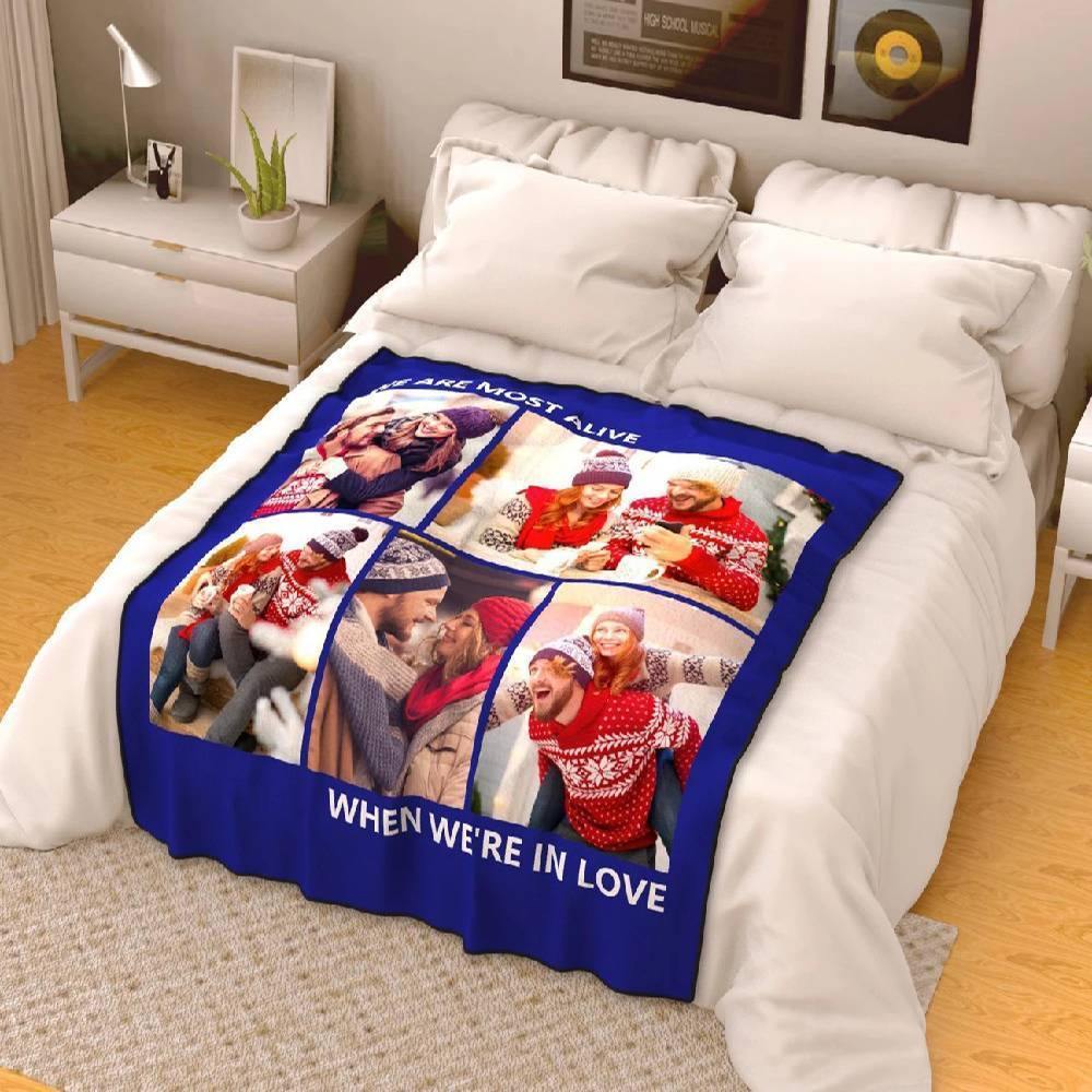 Custom Fleece 5 Photos Blanket with Engraving