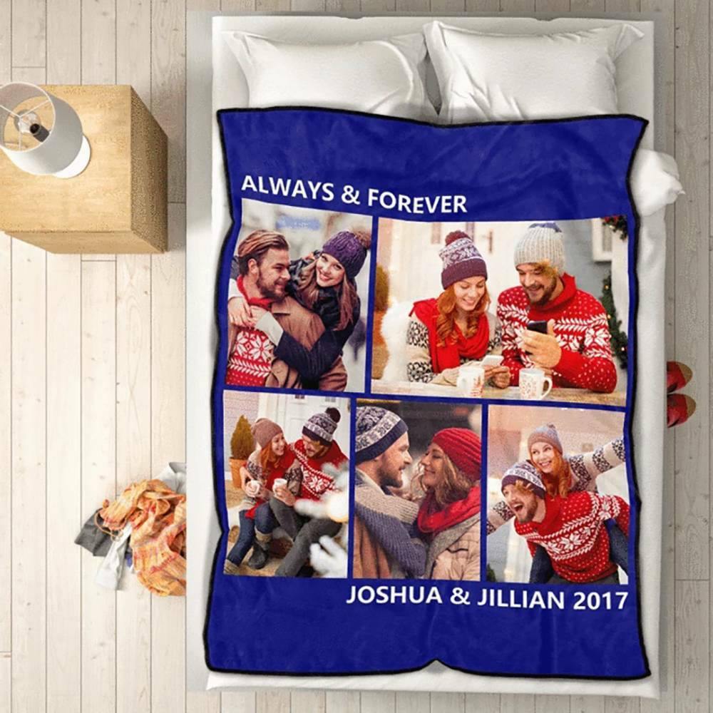 Custom Fleece 5 Photos Blanket with Engraving