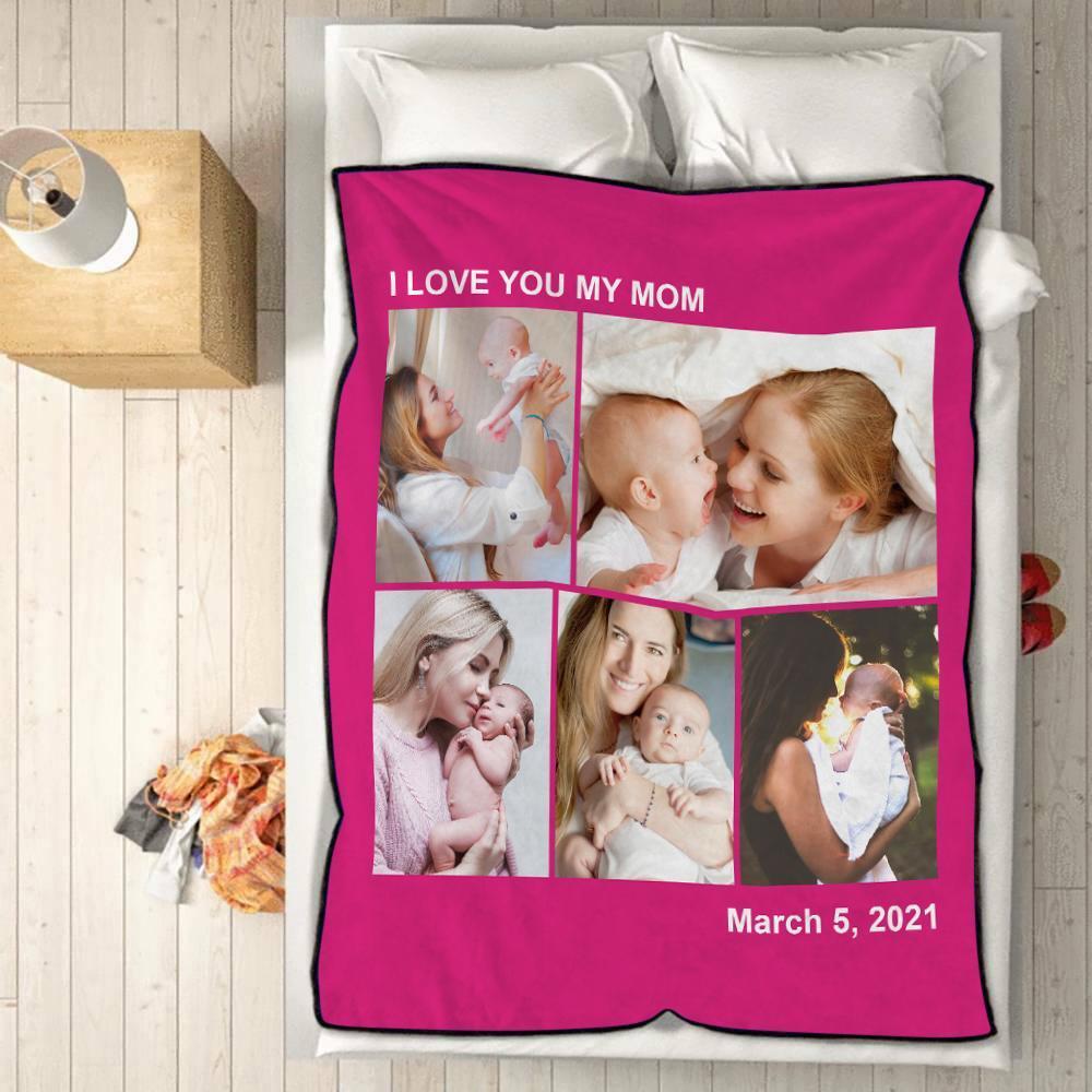 Custom Engraved Photo Blanket I Love MY Mom Gifts